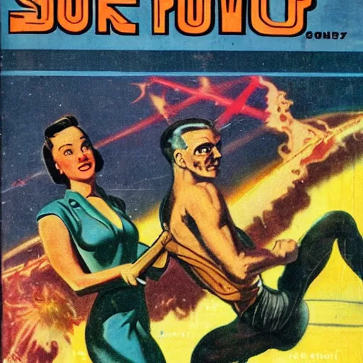 Prompt: cover art from a pulp science fiction magazine from 1 9 4 7