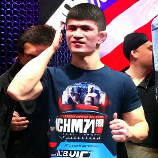 Prompt: Khamzat Chimaev with the UFC Championship Belt