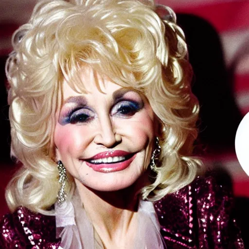 Image similar to dolly parton with the facial features of a pug, photograph