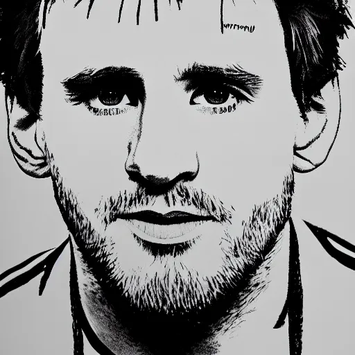 Image similar to a portrait of Lionel Messi, made by Andy Warhol, two tone, very high contrast, only black and white, simplistic, extremely high contrast, two tone, notan art, by Andy Warhol, minimalistic,
