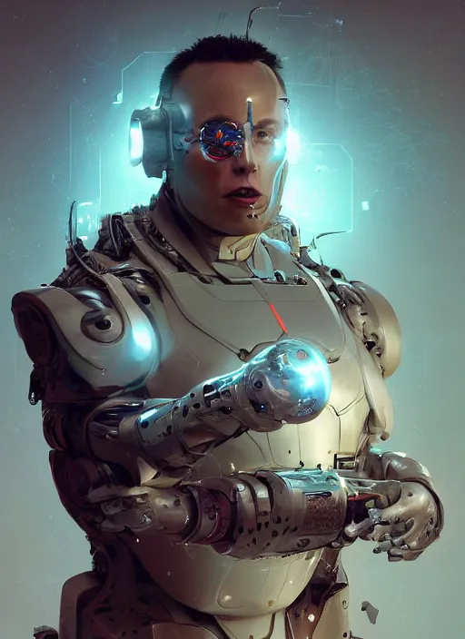 Image similar to a beautiful portrait of elon musk as cyborg. character design by cory loftis, fenghua zhong, ryohei hase, ismail inceoglu and ruan jia. artstation, volumetric light, detailed, rendered in octane