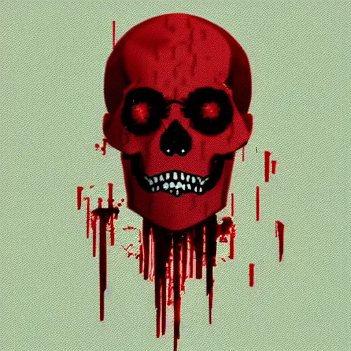 Image similar to glitchy bloody face skull