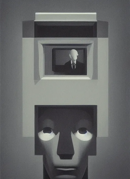 Image similar to tv head man portrait with a crt tv for head Edward Hopper and James Gilleard, Zdzislaw Beksinski, highly detailed