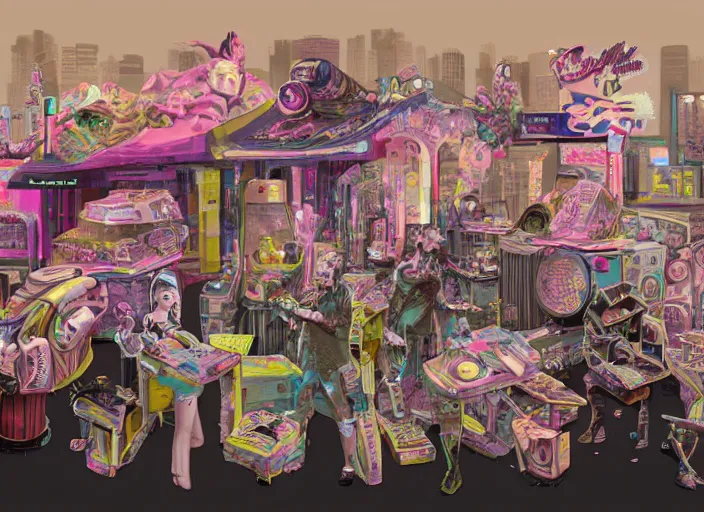 Image similar to a cyberpunk jazz band made of ice creams, lowbrow, matte painting, 3 - d highly detailed, in the style of mark ryden,