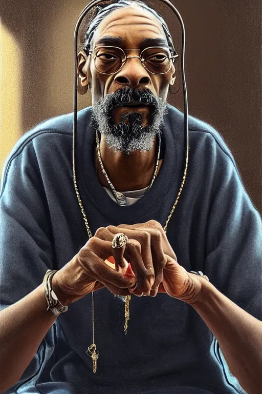 Prompt: an old man sitting in front of a barber shop, smoking a weed with snoop dogg!!, realism, intricate, elegant, highly detailed, digital painting, artstation, concept art, smooth, sharp focus, illustration, art by joongwon charles jeong and mike dargas