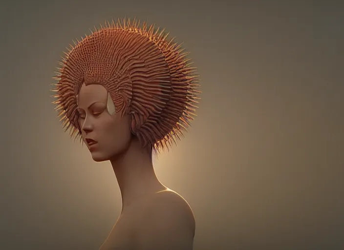 Image similar to CGI, HYPER REALISTIC VFX SIMULATION of THE QUEEN OF THE SUN BY ZDZISŁAW BEKSIŃSKI, HIGHLY INTRICATELY DETAILED 3D OCTANE RENDER