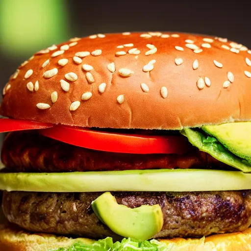 Image similar to a hamburger with a ton of avocdao, 8 k resolution, amazing food photography