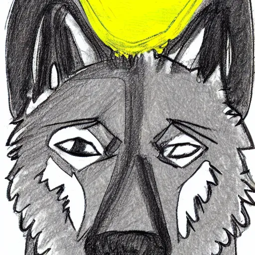 Image similar to cartoon sketch of a faceless wolf wearing a yellow raincoat