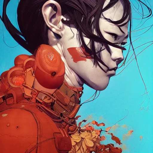 Image similar to prompt : fighter portrait soft light painted by james jean and katsuhiro otomo and erik jones, inspired by evangeleon anime, smooth face feature, intricate oil painting, high detail illustration, sharp high detail, manga and anime 1 9 9 0