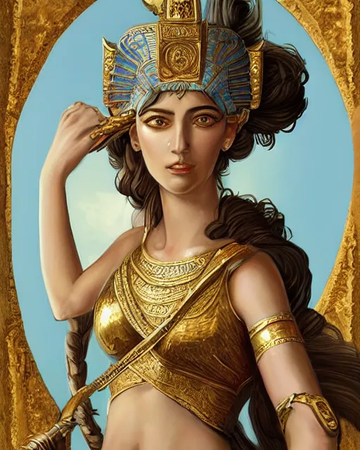 Image similar to Athena as a mesopotamian goddess of fertility, very detailed eyes, realistic eyes, , extremely beautiful, marvelous eyes, dawn, halo, flowers and plants, gold, intricated design, very detailed and rich clothing ,vivid color.digital 2D, painterly style, cinematic matte Illustration,trending on pixiv and artstation.Fantastic depth-of-field effect in Bacnground.Fine particles fluttering in the air. anime wallpaper，Sunlight on the face.by Wlop,Mika Pikazo，米山舞，Yoneyama Mai，Makoto Shinkai, VOFAN