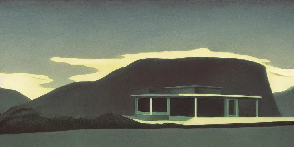 Image similar to twin peak's the black lodge by edward hopper,