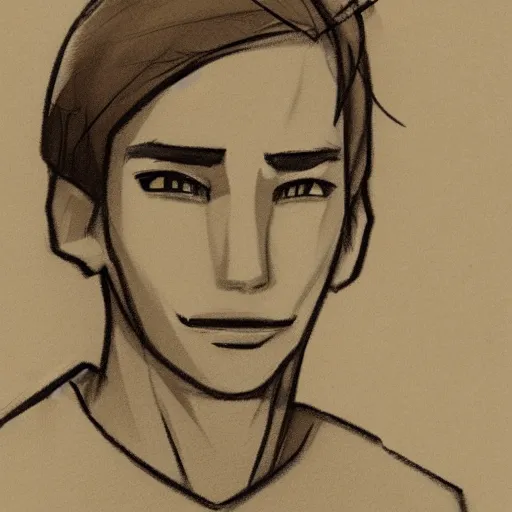 Prompt: sketch of a teenage boy with very short side part hair smiling trending on artstation