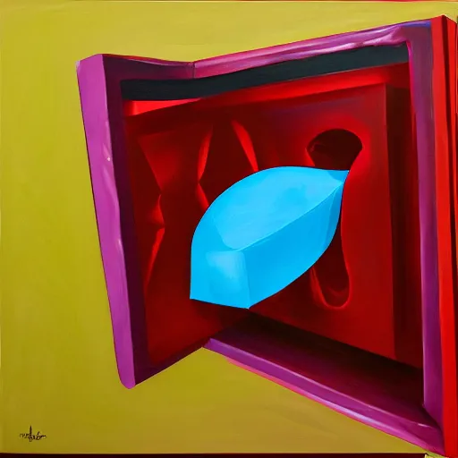 Prompt: a abstract shape floating in a fridge , hyper real painting