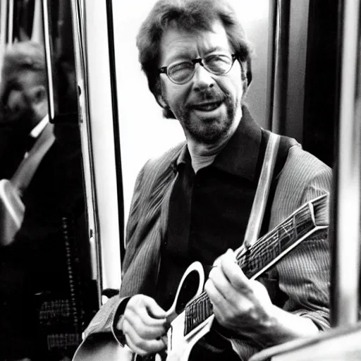 Prompt: Eric clapton riding the trolly