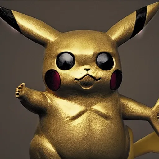 Prompt: Pikachu, a bronze sculpture by Guillermo del Toro, featured on deviantart, antipodeans, movie still, ultra detailed, shiny