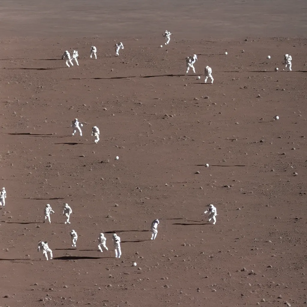 Image similar to astronauts playing soccer match on mars