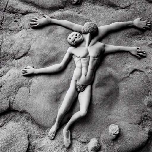 Prompt: a metamorphosis between a eroded stone and a human body