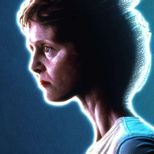 Prompt: a portrait of ellen ripley in alien, filmstill in the movie alien, ultrafine hyperdetailed illustration by kim jung gi, masterpiece. rendered in blender, smooth shadows, ultra detail, high resolution, unreal 6, 8 k