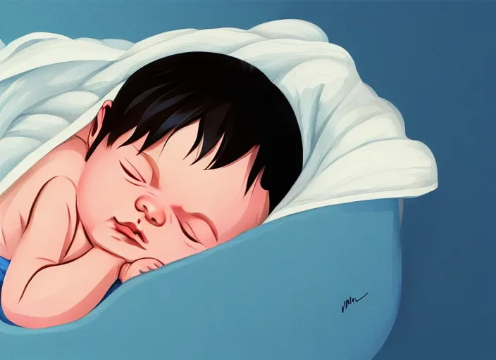 Image similar to a newborn baby sleeping in a crib. clean cel shaded vector art. shutterstock. behance hd by lois van baarle, artgerm, helen huang, by makoto shinkai and ilya kuvshinov, rossdraws, illustration, art by ilya kuvshinov