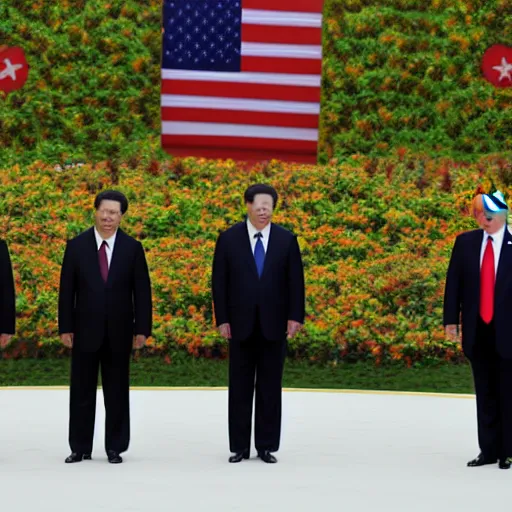 Image similar to vladimir putin, obama, trump and xi jinping holding hands