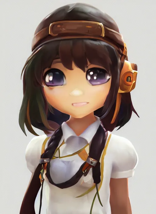 Image similar to female explorer mini cute girl, adoptable, highly detailed, rendered, ray - tracing, cgi animated, 3 d demo reel avatar, style of maple story and aura kingdom, maple story indiana jones, dark skin, cool clothes, soft shade, soft lighting, portrait pose