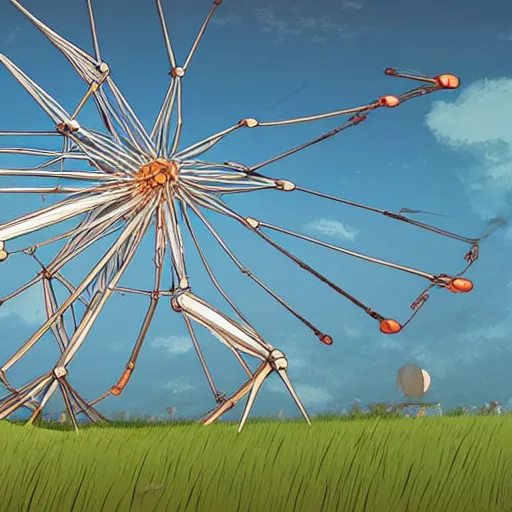 Image similar to a strandbeest in the middle of a field. landscape, concept art, in the style of wlop, rossdraws, ghibli, digital art, artstation trending