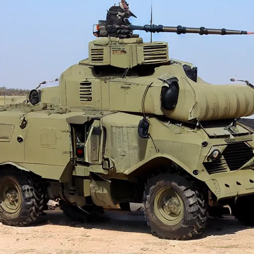 Image similar to armored tractor mounted with AGM-88 missiles