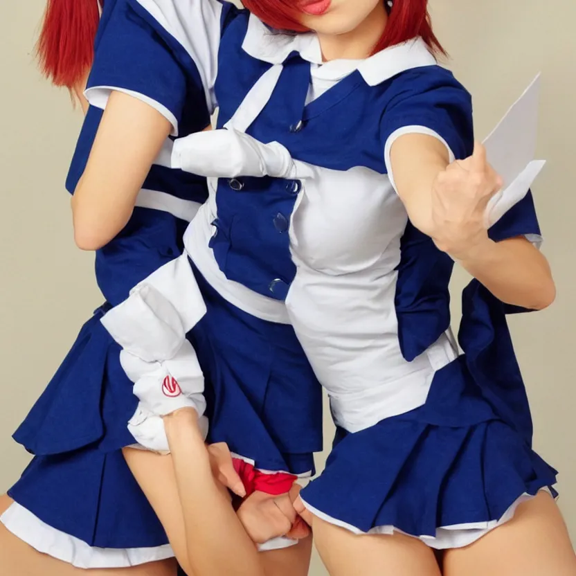 Prompt: Anime crush in a sailor schoolsuit looking towards you while streching out her arms, holding a letter. Her facial expression should convey the emotion of embarrassment