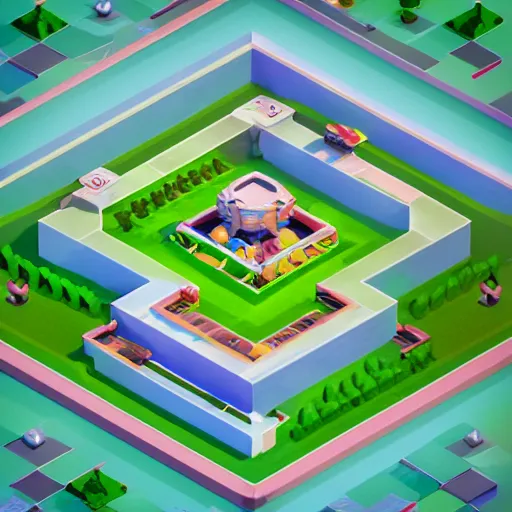 Prompt: isometric game level by style of supercell games, octane render, concept art