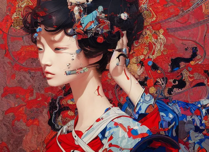 Image similar to orientalism portrait painting by james jean and katsuhiro otomo and erik jones, inspired by akira anime, smooth texture, intricate oil painting, high detail illustration, sharp high detail, long exposure city pop