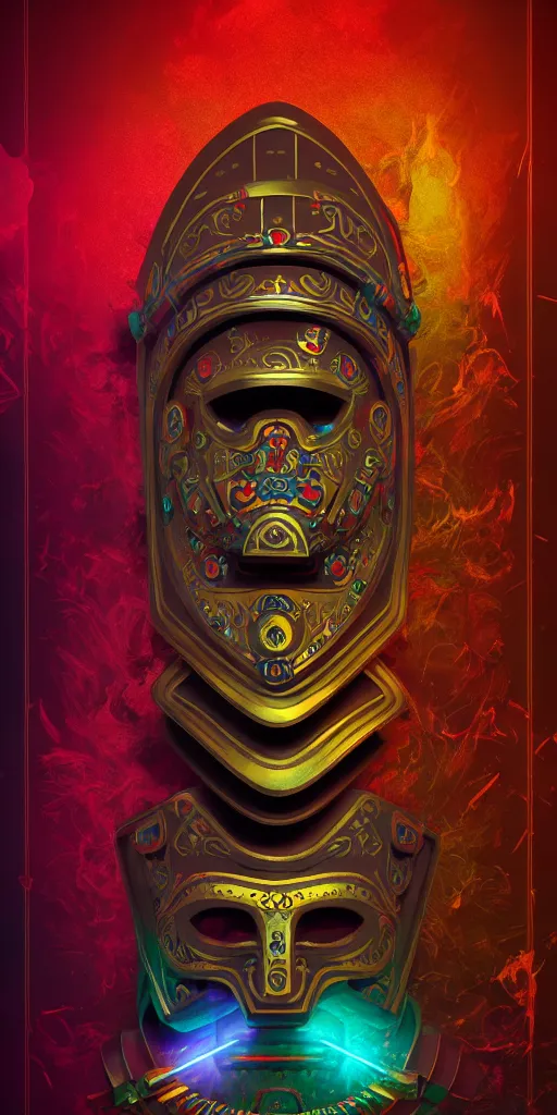 Prompt: psychedelic illustration, roman gladiator mask, playing card design, photorealistic illustration, 8 k resolution, octane render,