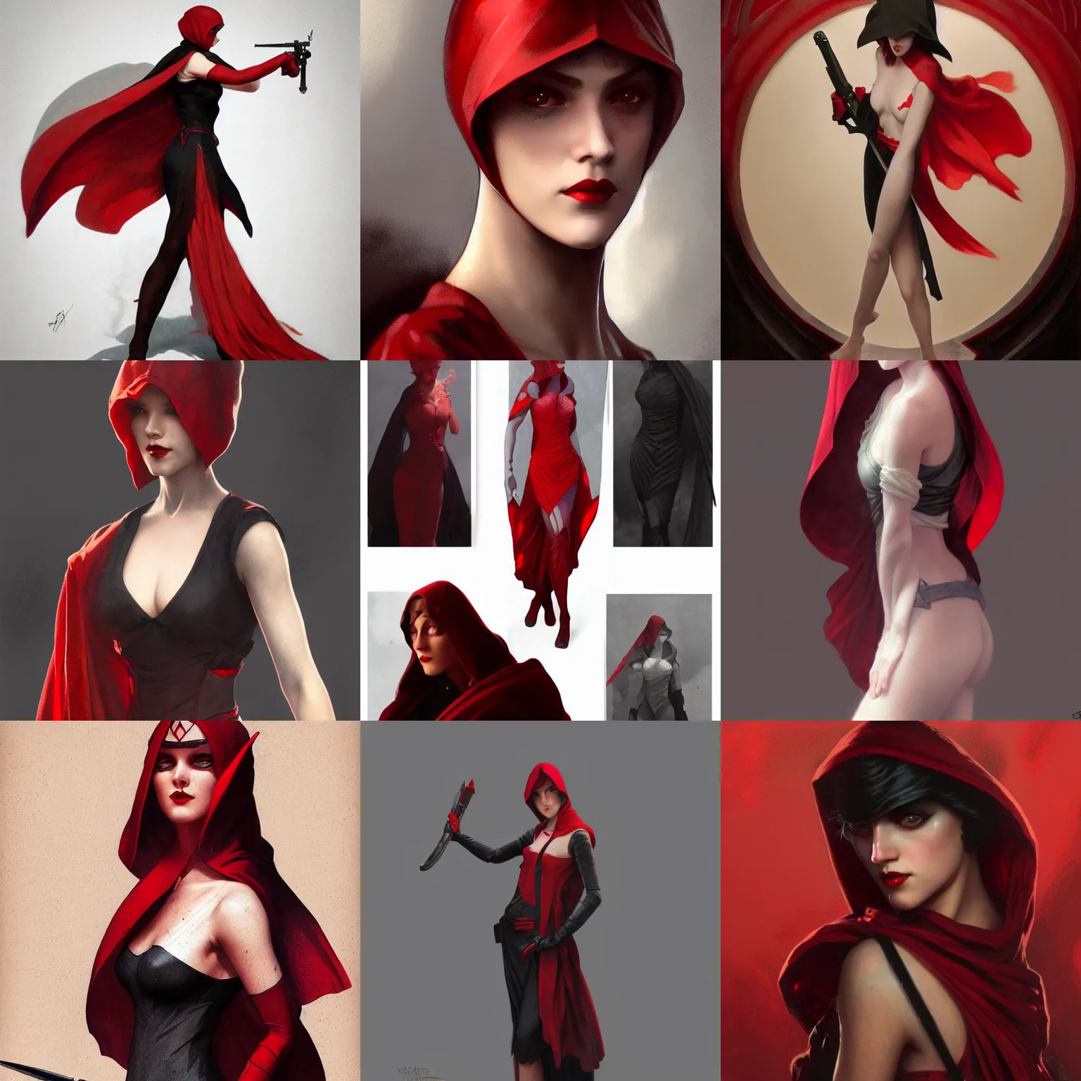 Prompt: red 1 9 2 0 s assassin, cloak and dagger, scarlet and black, nordic, octane render, highly detailed, digital painting, artstation, concept art, smooth, sharp focus, illustration, art by artgerm and greg rutkowski and alphonse mucha and william - adolphe bouguereau