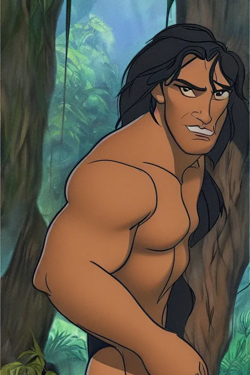 Image similar to disney's tarzan, solo portrait, very detailed, traditional animation 🖌🎥