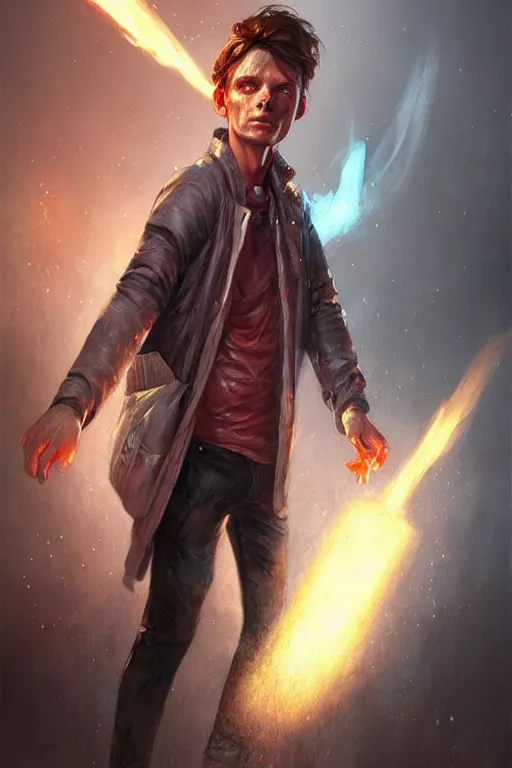 Image similar to character art by bastien lecouffe - deharme, marty mcfly, absolute chad
