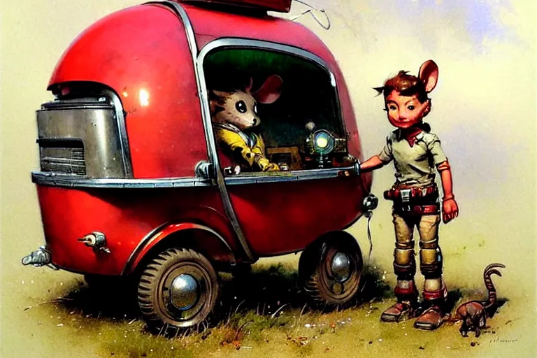 Image similar to adventurer ( ( ( ( ( 1 9 5 0 s retro future robot android mouse rv wagon tonka robot. muted colors. ) ) ) ) ) by jean baptiste monge!!!!!!!!!!!!!!!!!!!!!!!!! chrome red