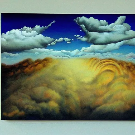 Prompt: running on a cloud surrealist painting