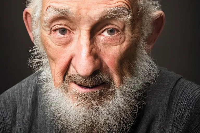 Prompt: a theatrical portrait headshot photograph of an old man looking at the camera, ultra high detailed, realistic, hair light, key light, by peter hurley