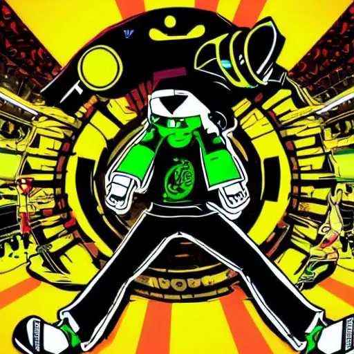 Image similar to jet set radio, jet grind radio, speakers, music, dj, grinding, digital art