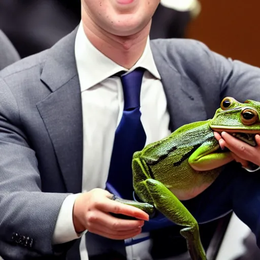 Image similar to mark zuckerberg holding a live frog