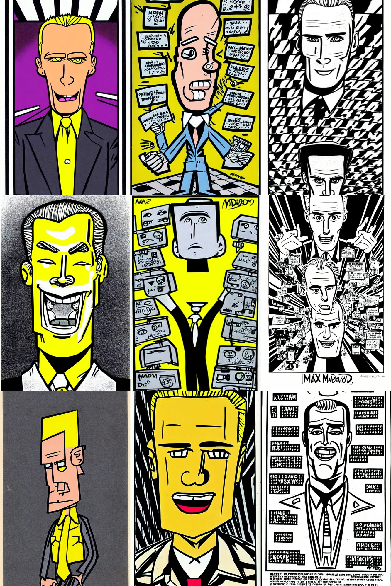 Prompt: max headroom drawn by don martin for mad magazine