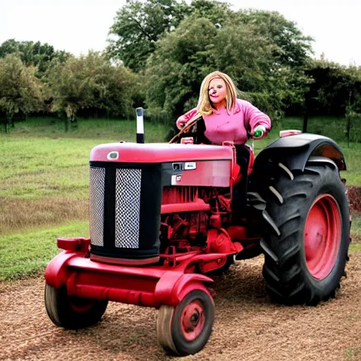 Image similar to Adele driving a tractor, photograhy