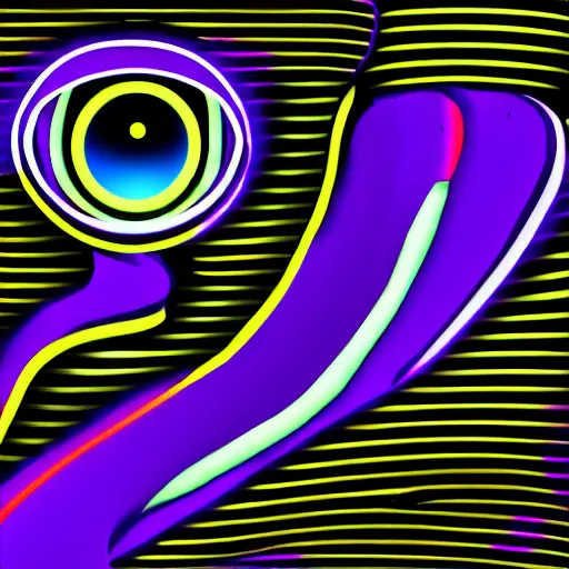 Image similar to a python with huge eyes, neon vector graphic three color professional