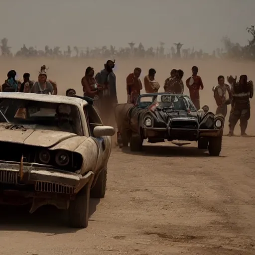 Prompt: scene from a 2 0 1 0 film set in 1 4 th century tenochtitlan showing a mad max car