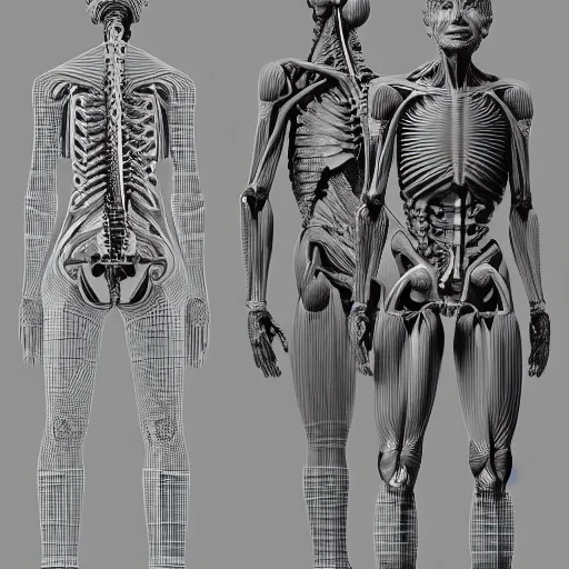 Image similar to a concept of a detailed and intricate design of a full body of human anatomy, 3 d design, great finesse organic hyper detailed, engineering blueprints, technical drawings, calculus, stained paper, hyperrealistic, ultra detailed, 4 k, octane render, unreal engine