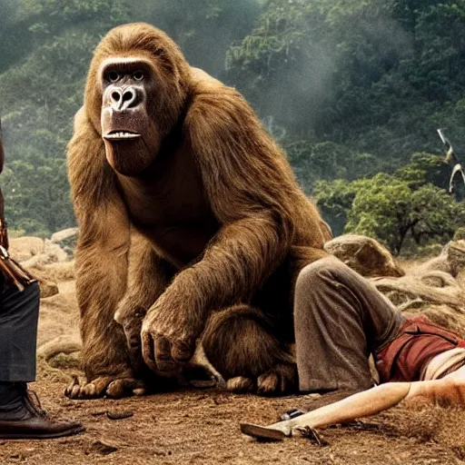 Prompt: a still of from the movie kong : skull island crossover with the movie no country for old men and the movie boys don't cry