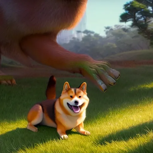 Prompt: weta disney pixar movie still photo of funny shiba inu giant sign that says bonk : : by weta, greg rutkowski, wlop, ilya kuvshinov, rossdraws, artgerm, octane render, iridescent, bright morning, anime, liosh, mucha : :