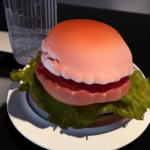 Image similar to a live blobfish inside a burger, lifelike, extremely detailed, 8k resolution