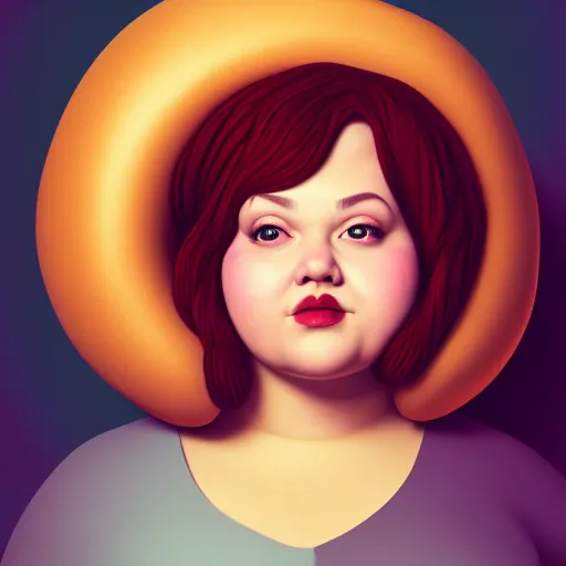 Prompt: portrait of a lovely chubby woman with a bundt bundt pan face, digital art, 8k, trending on artstation