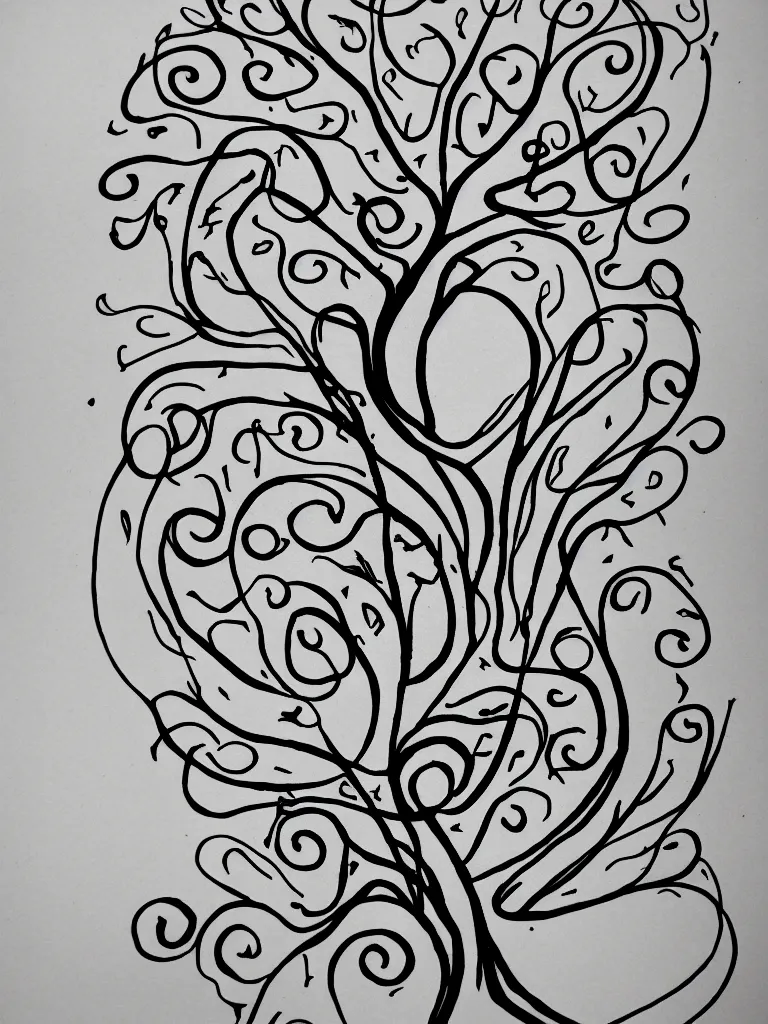 Image similar to sketch single line drawing with burst of color acorn that turns into a tree that is also a treble clef with line through the center, clean single line tattoo with color bursts when crossing scar