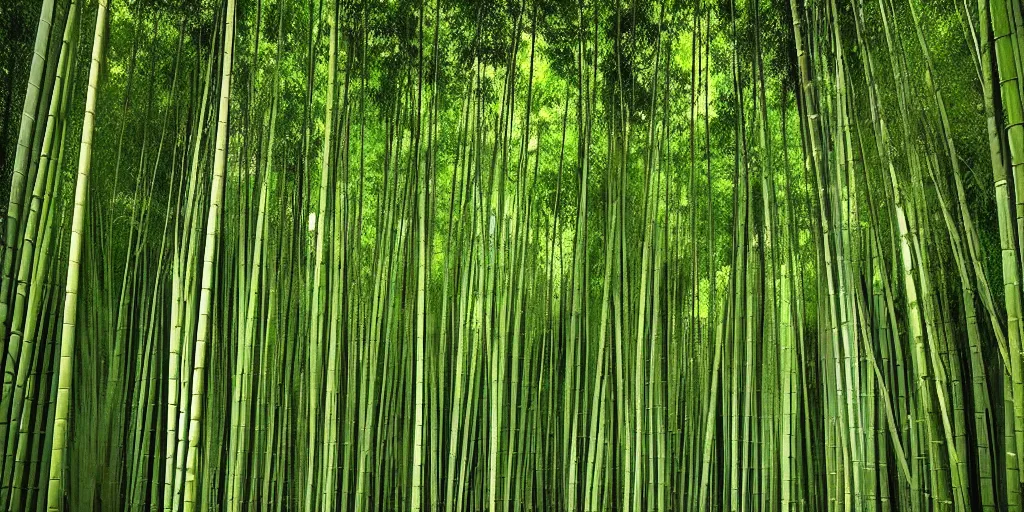 Image similar to award winning photo of a bamboo forest by Peter Lik,